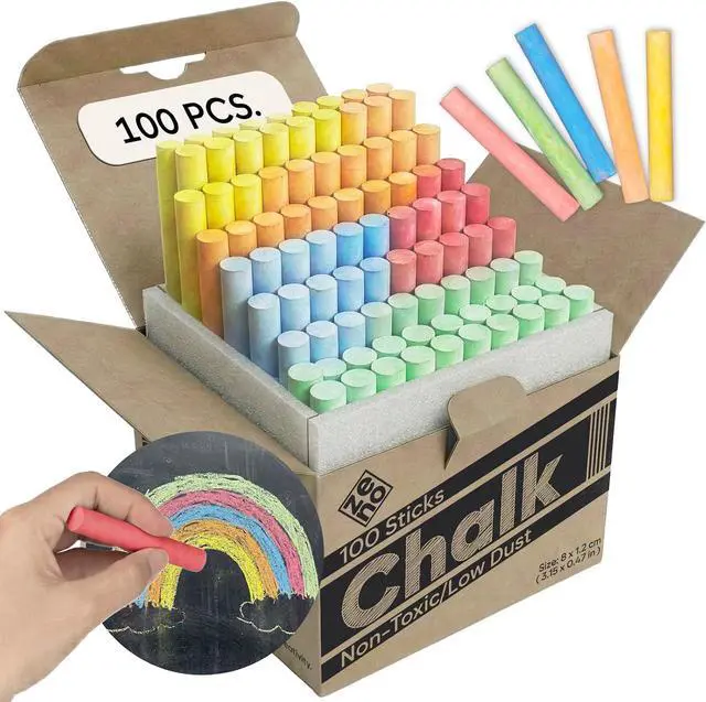 Main image of ZENO Chalk for Blackboard 100 Sticks Multicolor Non-Toxic, Low Dust Classroom & School Chalk