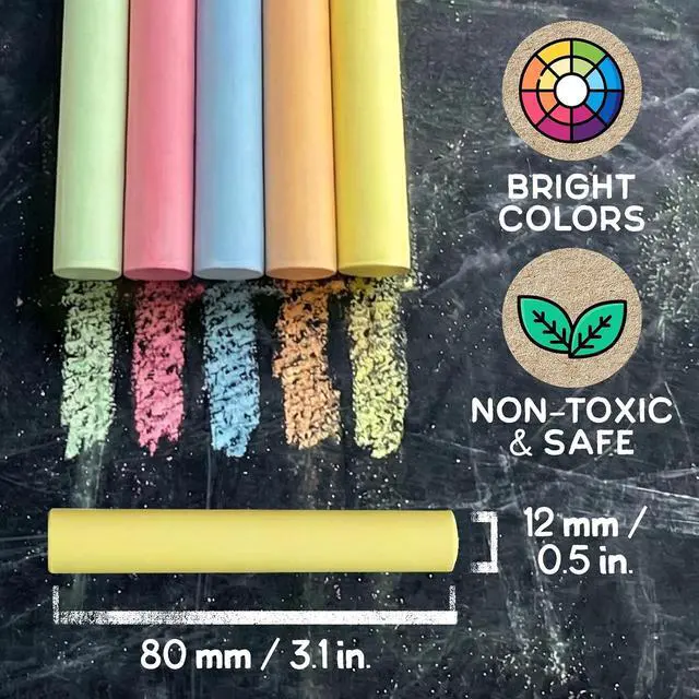 Alt view image 2 of 7 - ZENO Chalk for Blackboard 100 Sticks Multicolor Non-Toxic, Low Dust Classroom & School Chalk