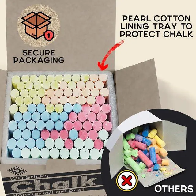 Alt view image 5 of 7 - ZENO Chalk for Blackboard 100 Sticks Multicolor Non-Toxic, Low Dust Classroom & School Chalk