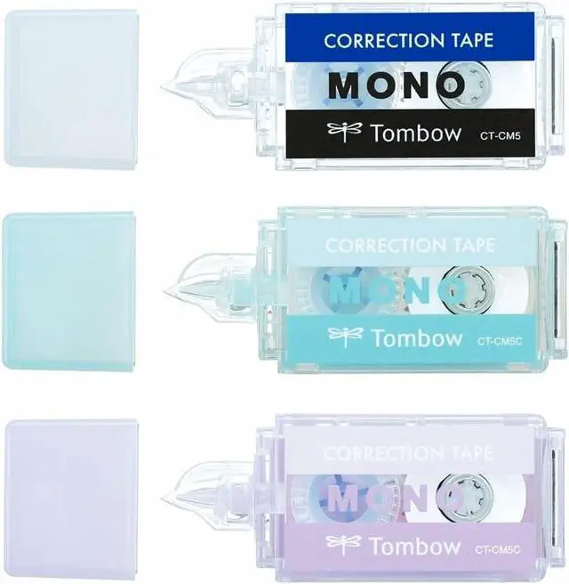 Main image of Tombow Pencil Correction Tape, Mono Pocket, 5mm Wide, Assorted, Pack of 3 (MONO, Blue, Purple) KCC-321X