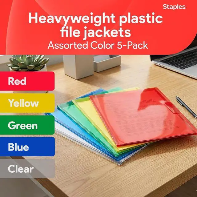 Alt view image 2 of 6 - Staples Poly Project Jackets, Letter Size, Clear-Front, 5/Pack