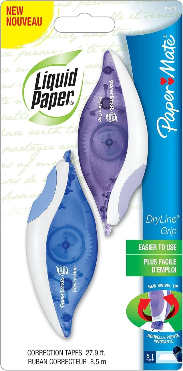 Alt view image 3 of 5 - Paper Mate 87813 Liquid Paper DryLine Grip Correction Tape, Assorted Colors, 2 Count