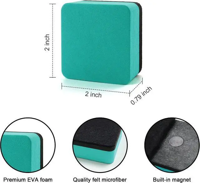 Alt view image 2 of 6 - Magnetic Whiteboard Dry Erasers, 8-Color, 24 Pack, 2 x 2 Inch