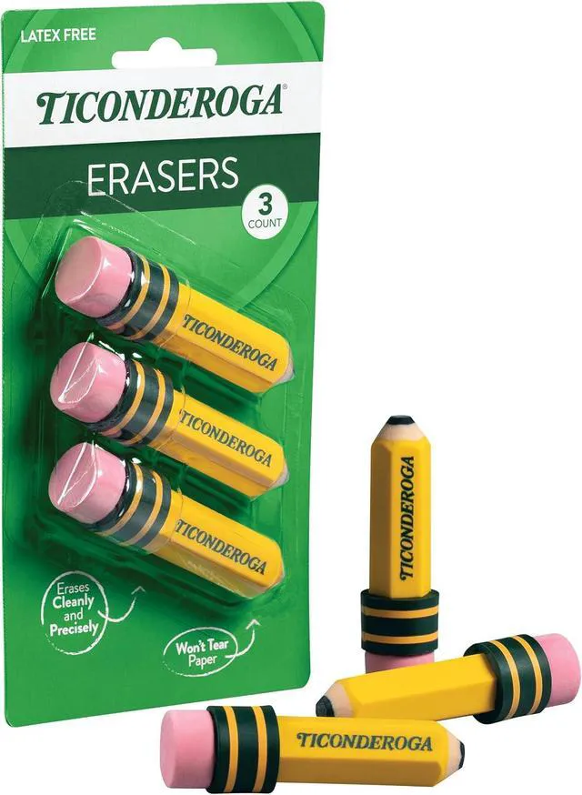 Alt view image 4 of 7 - Ticonderoga Pencil Shaped Erasers, Yellow, 3 Count