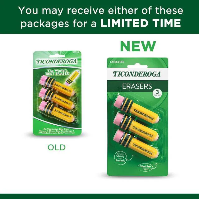 Alt view image 5 of 7 - Ticonderoga Pencil Shaped Erasers, Yellow, 3 Count