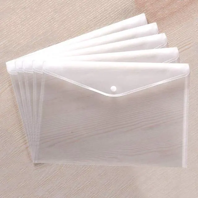 Main image of Clear Document Folders Transparent Filing Envelopes Waterproof Plastic Envelopes File Holder Filing Document Poly Envelope with Snap Button Closure for A4 Letter Paper Size (5 Pcs)