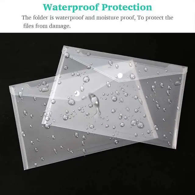 Alt view image 3 of 6 - Clear Document Folders Transparent Filing Envelopes Waterproof Plastic Envelopes File Holder Filing Document Poly Envelope with Snap Button Closure for A4 Letter Paper Size (5 Pcs)