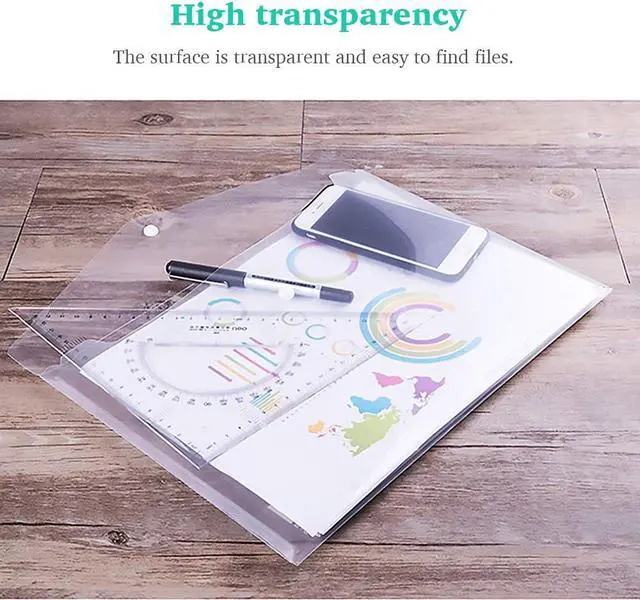 Alt view image 4 of 6 - Clear Document Folders Transparent Filing Envelopes Waterproof Plastic Envelopes File Holder Filing Document Poly Envelope with Snap Button Closure for A4 Letter Paper Size (5 Pcs)