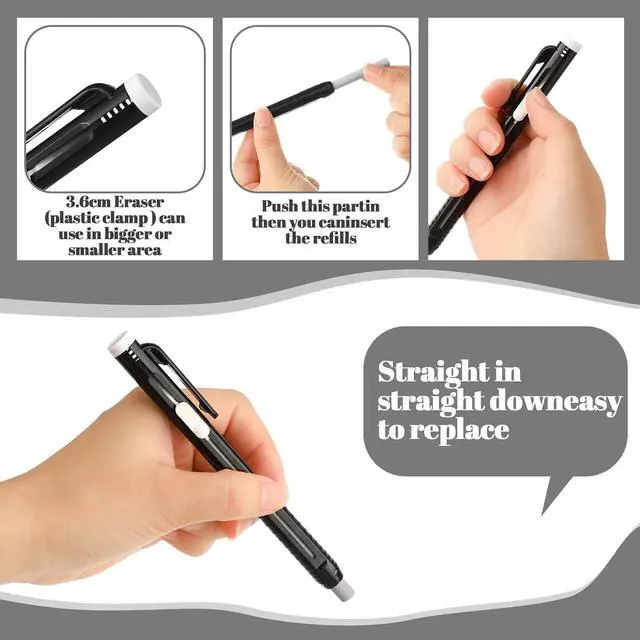 Alt view image 4 of 7 - Eersida 12 Pieces Retractable Mechanical Eraser Pen Bulks, Solid Black