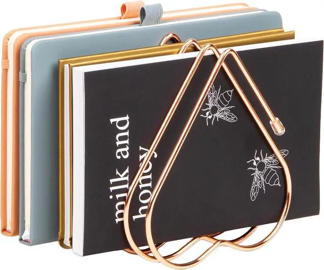 Main image of Mind Reader Heart-Shaped Desktop File Organizer, 5-Slot Metal Folder Rack, Magazine & Book Holder, Rose Gold