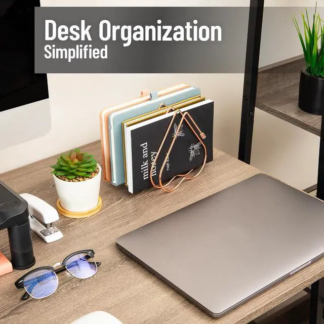 Alt view image 2 of 7 - Mind Reader Heart-Shaped Desktop File Organizer, 5-Slot Metal Folder Rack, Magazine & Book Holder, Rose Gold