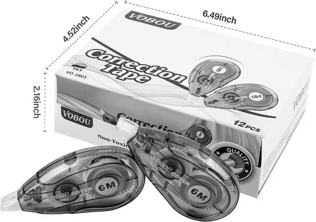 Alt view image 3 of 7 - Vobou White Correction Tape Dispenser, Easy To Use Applicator for Instant Corrections, For school, Office (Black, 12pack, 6M/256, Tape Width 0.2in)