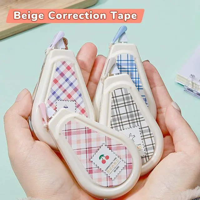 Alt view image 7 of 7 - Temiary 5 Pcs Aesthetic Beige Correction Tape, Smooth Tapes, Plaid Patterns