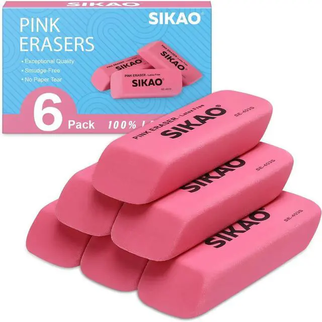 Main image of Pink Erasers, 6 Pack Pencil Erasers