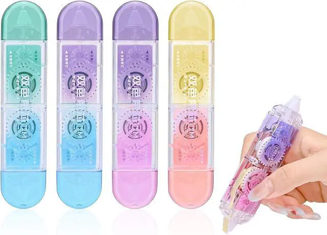 Main image of Temiary 4 Pcs 2 in 1 White & Beige Correction Tapes Pens, Gradient Color
