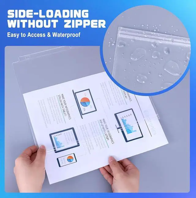 Alt view image 4 of 7 - Antner 10 Pack Letter Size Binder Pockets 3 Ring Binder Zipper Pouch, 3-Hole Waterproof Resealable Zip Loose Leaf Insert Bags PVC Document Organizer Folders Page Sheet Protectors for 8.5x11 Paper