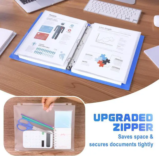 Alt view image 5 of 7 - Antner 10 Pack Letter Size Binder Pockets 3 Ring Binder Zipper Pouch, 3-Hole Waterproof Resealable Zip Loose Leaf Insert Bags PVC Document Organizer Folders Page Sheet Protectors for 8.5x11 Paper