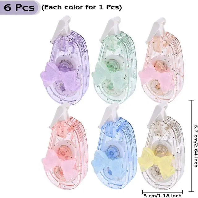 Alt view image 2 of 7 - Temiary 6P Aesthetic Correction Tape, White Smooth Pull Out, Butterfly Knot