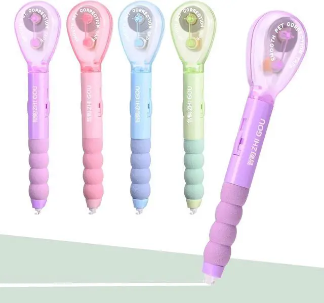 Main image of Temiary 4P White Correction Tape Pen, 19.69 ft Smooth Pull Out, Multicolor