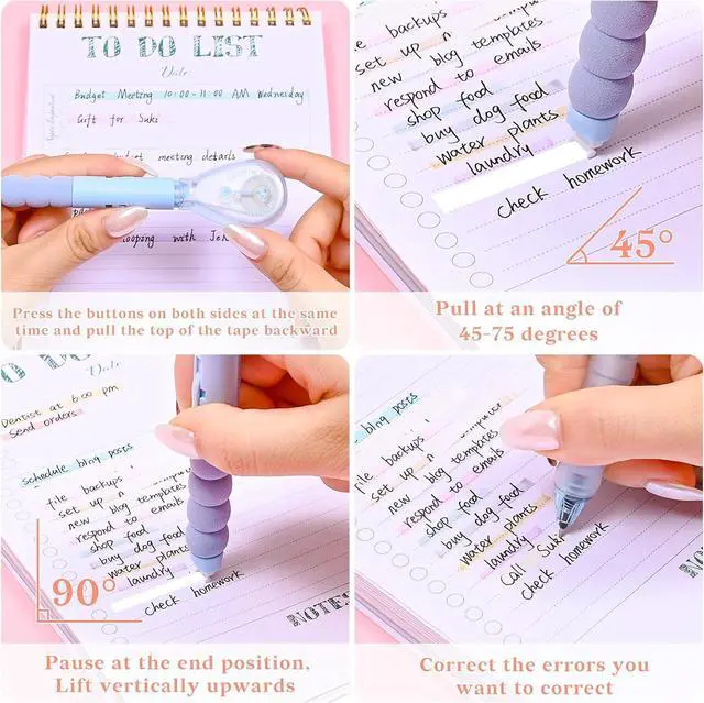 Alt view image 3 of 7 - Temiary 4P White Correction Tape Pen, 19.69 ft Smooth Pull Out, Multicolor