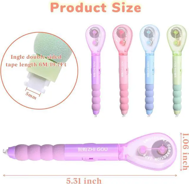 Alt view image 2 of 7 - Temiary 4P White Correction Tape Pen, 19.69 ft Smooth Pull Out, Multicolor