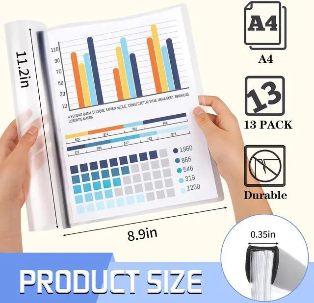 Alt view image 2 of 7 - 13 Pack Report Covers with Sliding Bar, Clear Report Covers for Letter Size