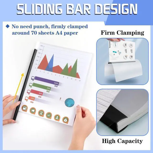 Alt view image 3 of 7 - 13 Pack Report Covers with Sliding Bar, Clear Report Covers for Letter Size