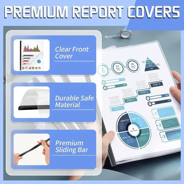 Alt view image 4 of 7 - 13 Pack Report Covers with Sliding Bar, Clear Report Covers for Letter Size