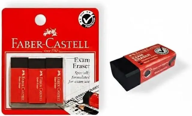 Main image of Faber-Castell Exam Eraser Slim Dust-Free Erasing, Comfort Chamfered Edges Pack of 3 Clean & Smear-Free Precision Stationery for School, Office & Exam Use