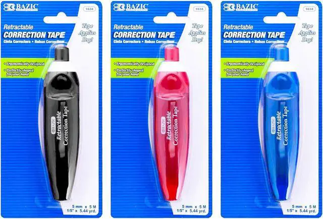 Main image of BAZIC Products Retractable Correction Tape, 5 mm x 196 in, 3 Count, 3-Set