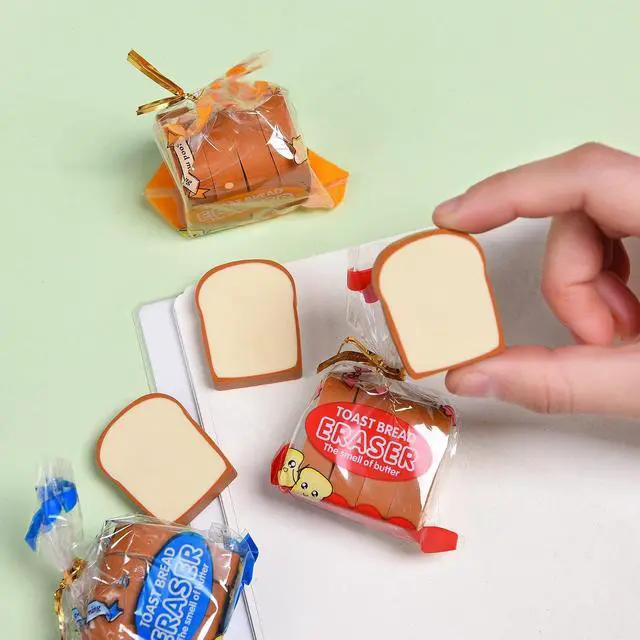 Alt view image 3 of 7 - Bread Shaped Erasers for Kids - 16Pcs Mini Novelty Toast Bread Erasers Cute Fun Food Pencil Erasers for School Classroom Rewards Party Favors