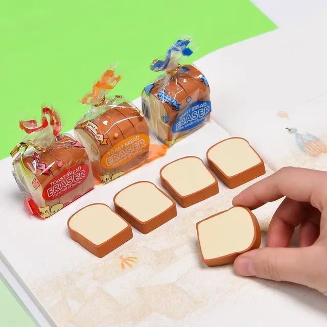 Alt view image 6 of 7 - Bread Shaped Erasers for Kids - 16Pcs Mini Novelty Toast Bread Erasers Cute Fun Food Pencil Erasers for School Classroom Rewards Party Favors