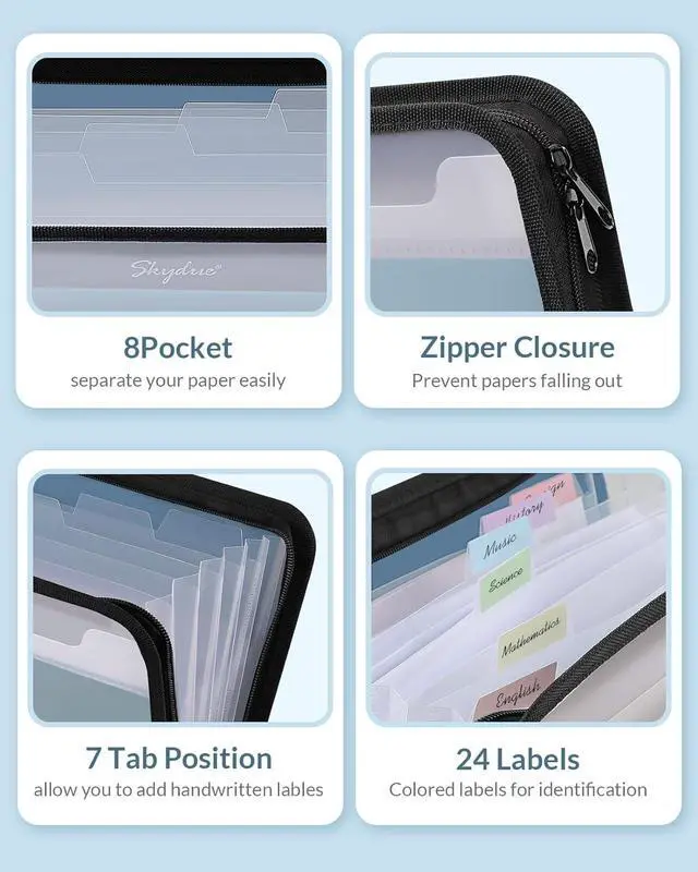 Alt view image 6 of 7 - Document Organizer, Accordion Folder with Front Pocket, 7 Pocket Expanding File Folder, Letter Size, Important Document Folder with Double Zipper, School Office Supplies (Blue, 1 Pack)