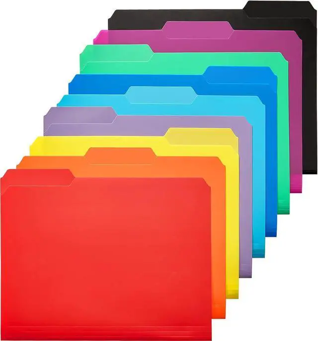 Main image of KTRIO 9 Pack Plastic File Folders, Letter Size, Erasable Tabs, 9 Colors