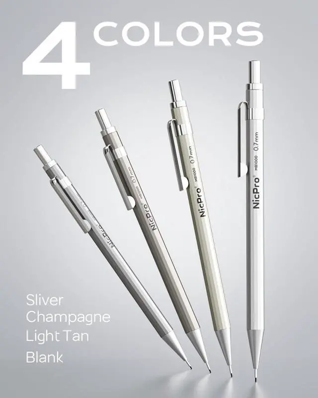 Alt view image 7 of 7 - Nicpro 4 Pack Mechanical Pencil 0.7mm, MB1000 Metal Mechanical Pencil Set