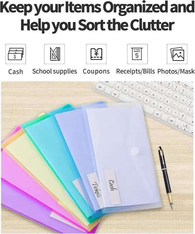 Alt view image 7 of 7 - Sooez Small Plastic Envelopes, 12 Pack Plastic Money Envelopes for Cash, A6