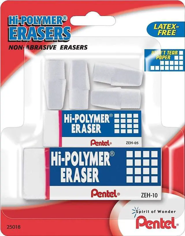 Main image of Pentel Hi Polymer Eraser Mixed Pack 4 Cap Erasers, 1 Small Block, 1 Large