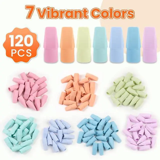 Alt view image 2 of 7 - Sooez Erasers, 120 Pack Pencil Top Erasers, Cap Eraser Toppers Bulk 7-Color