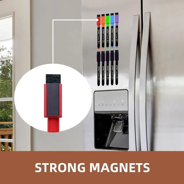 Alt view image 4 of 6 - JJPRO Ultra Fine Tip Magnetic Dry Erase Markers for Fridge,Extra Fine Point Dry Erase Markers for Planning Whiteboard,Acrylic Calendar Boards,10 Count 6 Assorted Colors Whiteboard Markers
