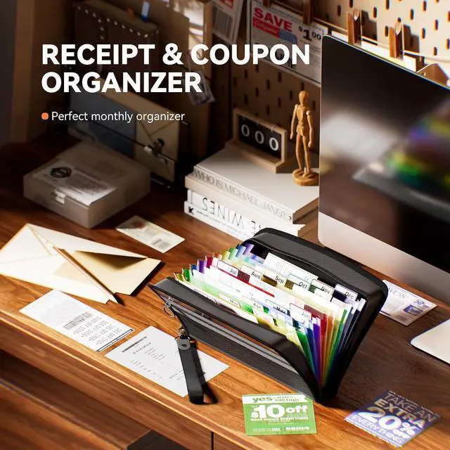 Alt view image 2 of 7 - ThinkTex 11 x 6.6 Inches Receipt and Coupon Organizer, 12-Pocket Accordion File Organizer, Receipt Organizer for Business, Zipper Closure, Multi-Color Tabs