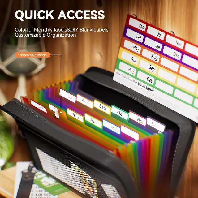 Alt view image 5 of 7 - ThinkTex 11 x 6.6 Inches Receipt and Coupon Organizer, 12-Pocket Accordion File Organizer, Receipt Organizer for Business, Zipper Closure, Multi-Color Tabs