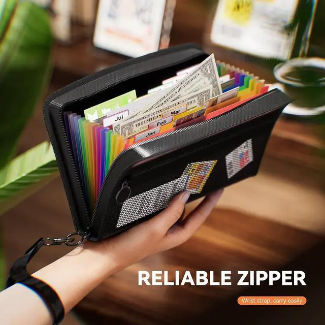 Alt view image 6 of 7 - ThinkTex 11 x 6.6 Inches Receipt and Coupon Organizer, 12-Pocket Accordion File Organizer, Receipt Organizer for Business, Zipper Closure, Multi-Color Tabs