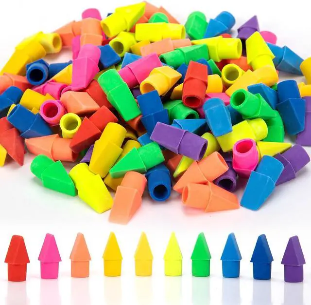 Main image of 200 PCS Pencil Top Eraser 10 Assorted Colors Cap Erasers for Pencils