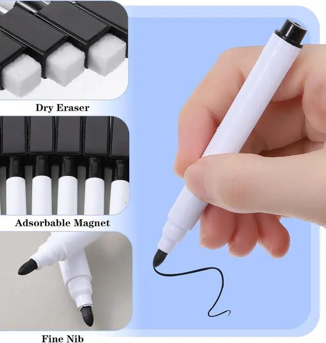 Alt view image 5 of 7 - 16 Pcs Dry Erase Markers with Eraser Cap, Mini Dry Erase Markers Black Whiteboard Marker for School, Office & Home Supplies