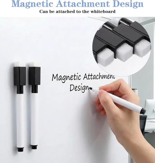 Alt view image 6 of 7 - 16 Pcs Dry Erase Markers with Eraser Cap, Mini Dry Erase Markers Black Whiteboard Marker for School, Office & Home Supplies