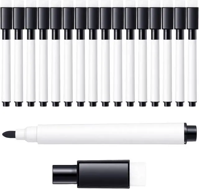 Alt view image 7 of 7 - 16 Pcs Dry Erase Markers with Eraser Cap, Mini Dry Erase Markers Black Whiteboard Marker for School, Office & Home Supplies