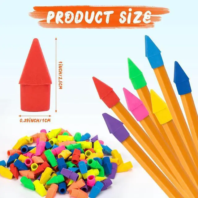 Alt view image 2 of 7 - 200 PCS Pencil Top Eraser 10 Assorted Colors Cap Erasers for Pencils