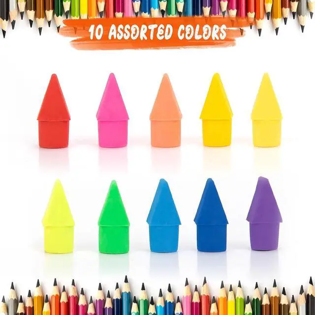 Alt view image 3 of 7 - 200 PCS Pencil Top Eraser 10 Assorted Colors Cap Erasers for Pencils