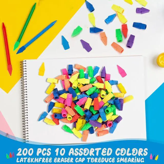 Alt view image 7 of 7 - 200 PCS Pencil Top Eraser 10 Assorted Colors Cap Erasers for Pencils