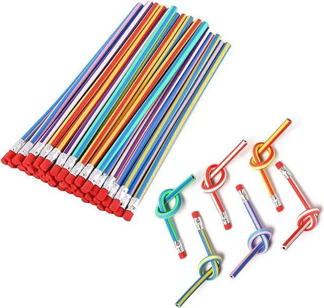 Main image of Flexible Bendy Pencil,35 PCS Flexible Soft Pencil Colorful Stripe Soft Pencils with Eraser as Gift for Students or Children